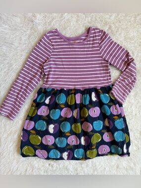 Pink Chicken Purple Stripe & Colorful Apple AOP Dress